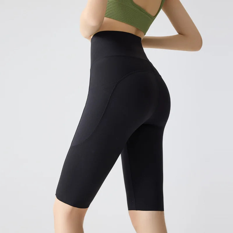 BIVIGAOS Summer Pocket Yoga Sharkskin Bicycle Shorts Women Thin High Waist Push Up Naked Feeling Sports  Fitness Cycling Shorts