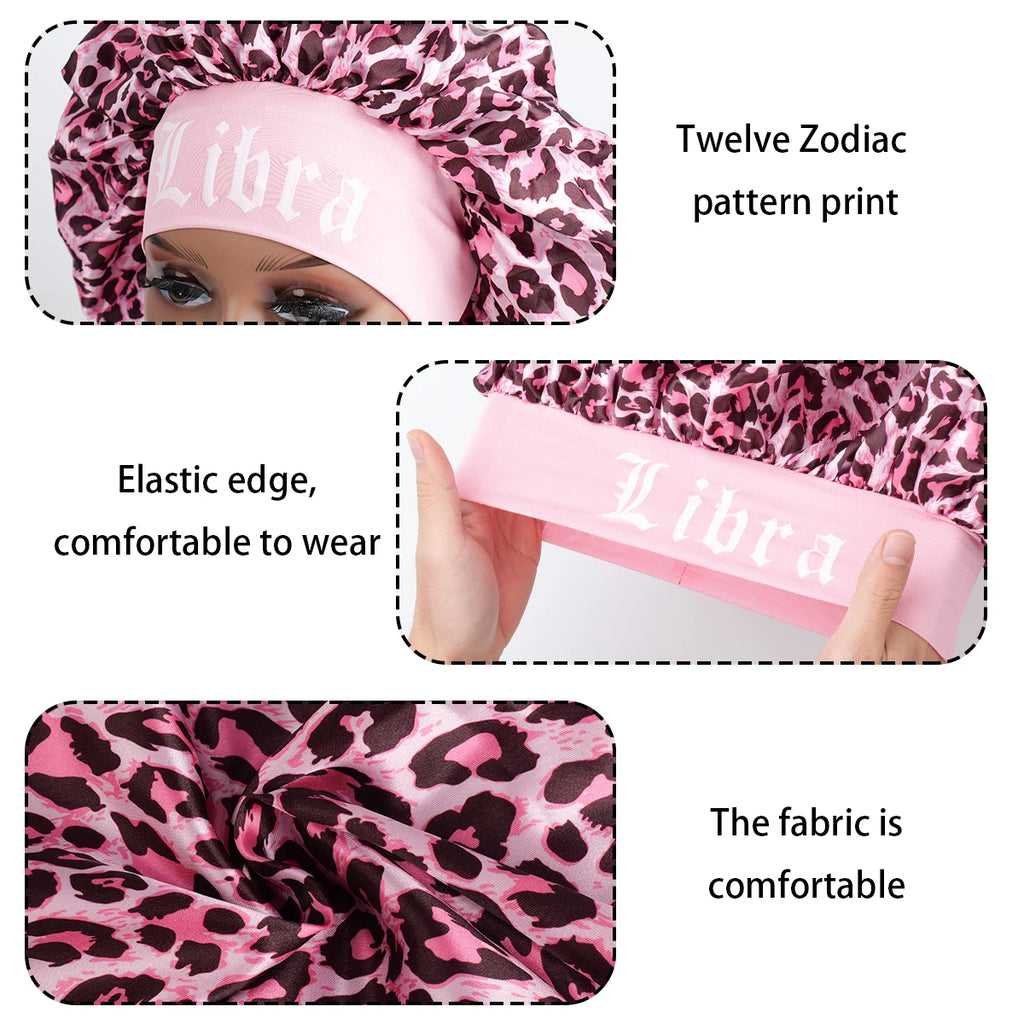 1PConstellation printing satin wide band sleep bonnet ,soft sleeping bonnet with wrap band,make up washing face daily use bonnet