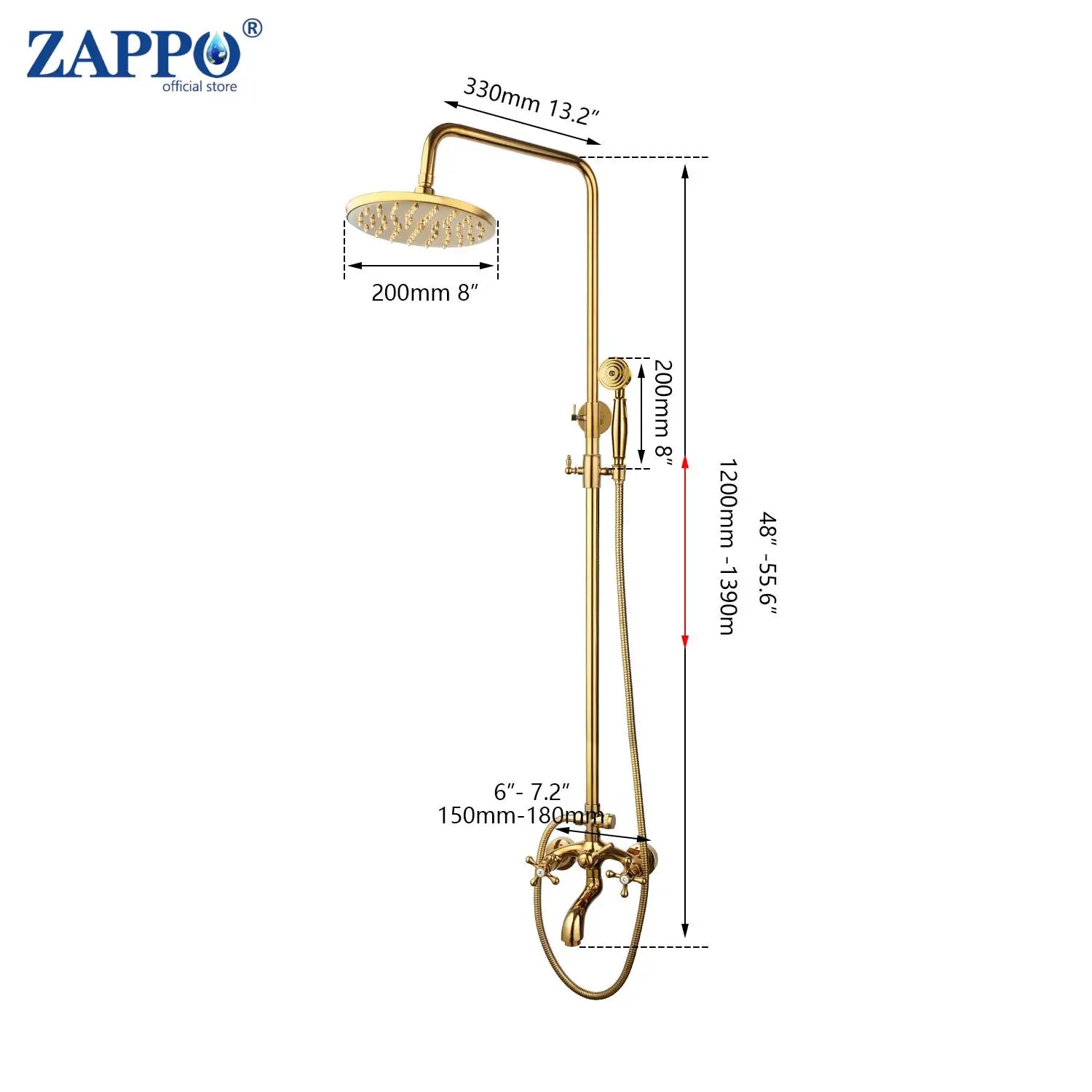 ZAPPO Antique Shower Set Wall Bathroom Bath Shower Faucet Rainfall Brass Shower System with Swivel Spout Mixer Tap Sliding Bar