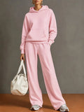 Autumn Fashion Warm Hoodie Sweatshirts Two Pieces Over Sized Solid Casual Hood Pullovers Long Pant Sets Women's Tracksuit Suit