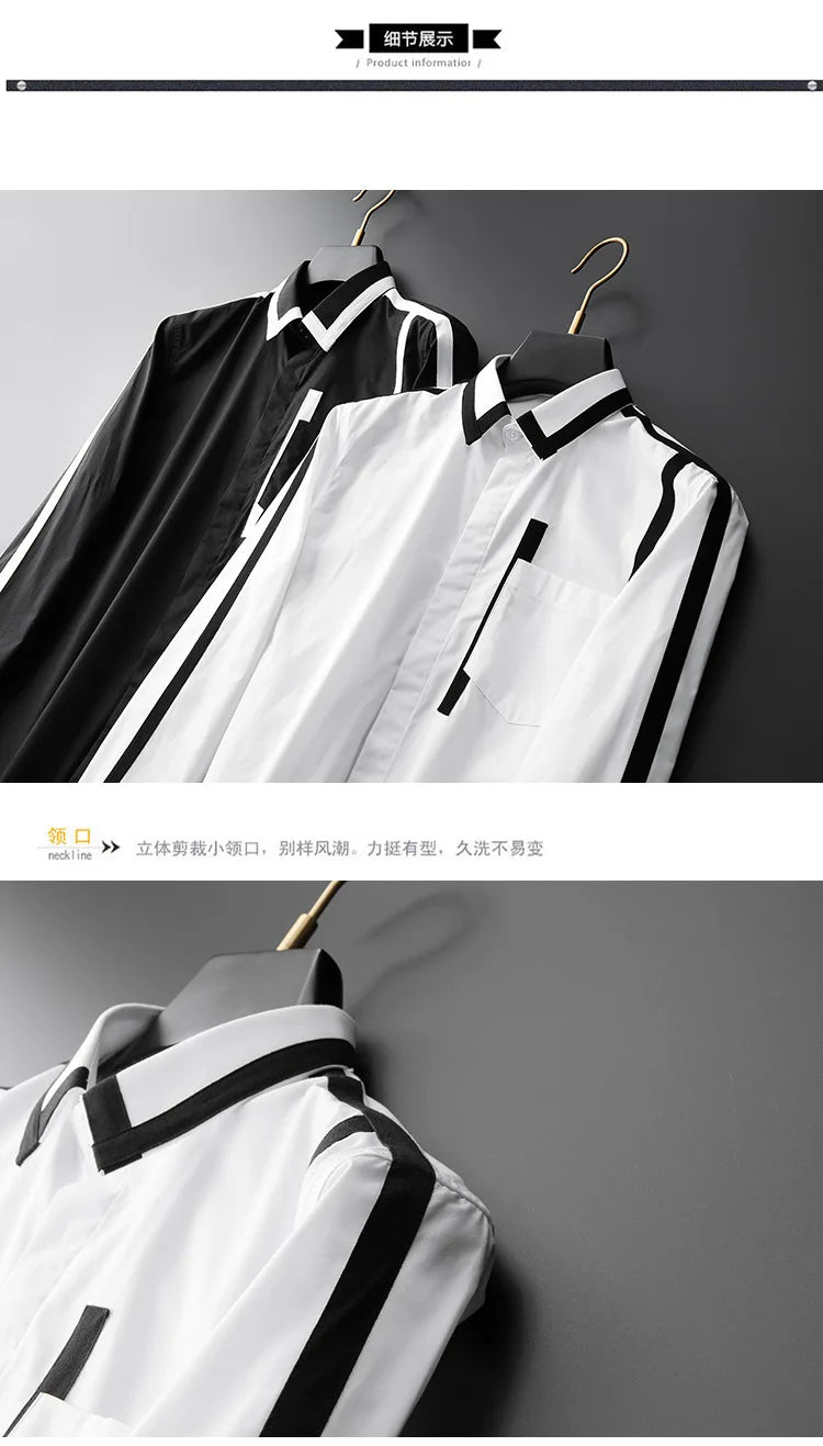 Personalized Design Spliced Men's Shirt Cotton Long Sleeve Casual Shirts Handsome Versatile Business Social Banquet Dress Shirt