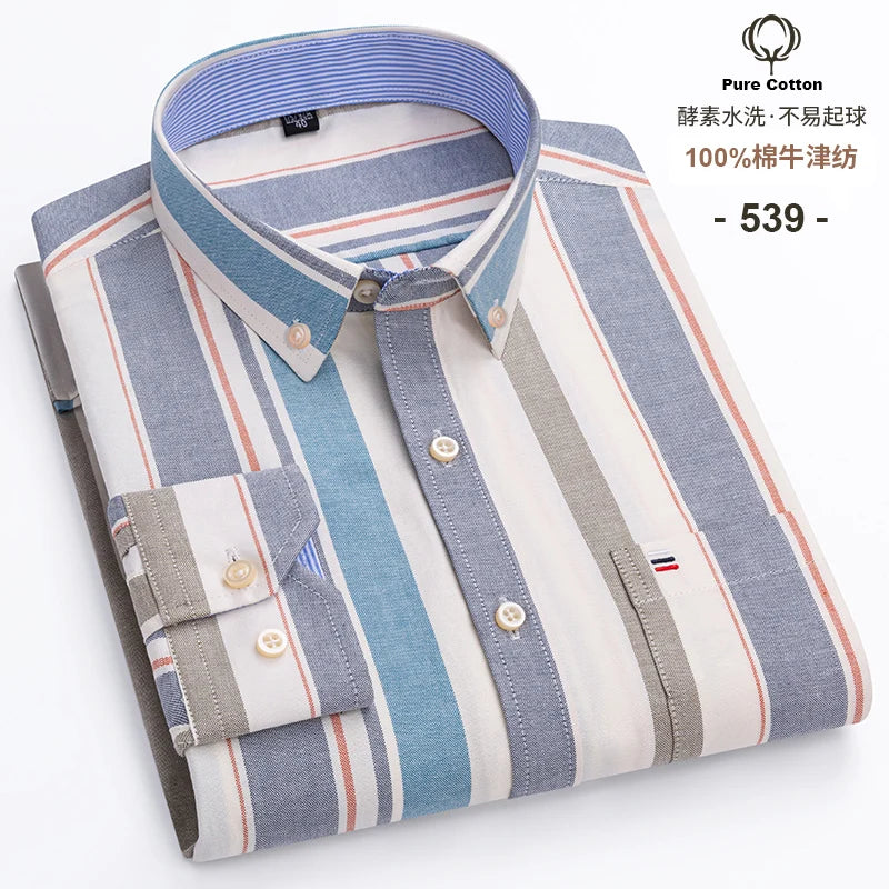 2024 Fashion Men Work Business Brand Shirt Mens Plaid Cotton Casual Dress Shirts Slim Fit Long Sleeve Button Down  Chemise Homme
