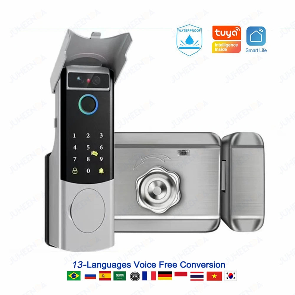 Tuya Wifi Video Intercom Doorbell Waterproof Double-sided Fingerprint Rim Lock Remote App Electronic Face Recognition Smart Lock