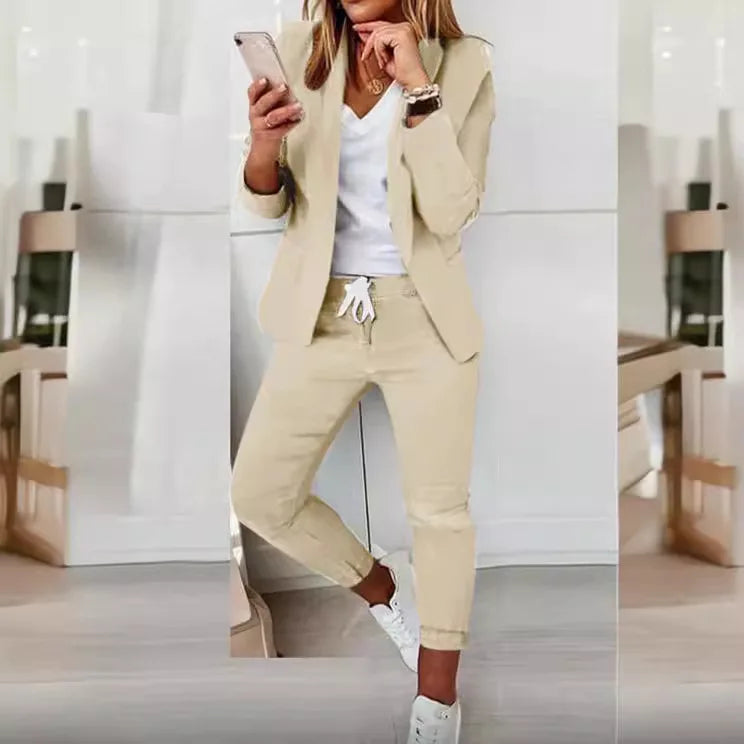 Office Lady Blazer And Lace-Up Pants Two Piece Set 2026 New Casual Fashion Solid Color Women's Set Conjuntos De Mujer Streetwear