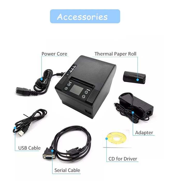 80mm POS Thermal Receipt Printer with Auto Cutter Wireless Bluetooth MQTT Cloud Bill Printing Machine