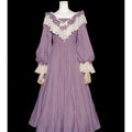 Nicemix Purple Classic Vintage Lantern Sleeve Lolita Dress Spring Lace Spliced Sweet Slimming A-line Dress