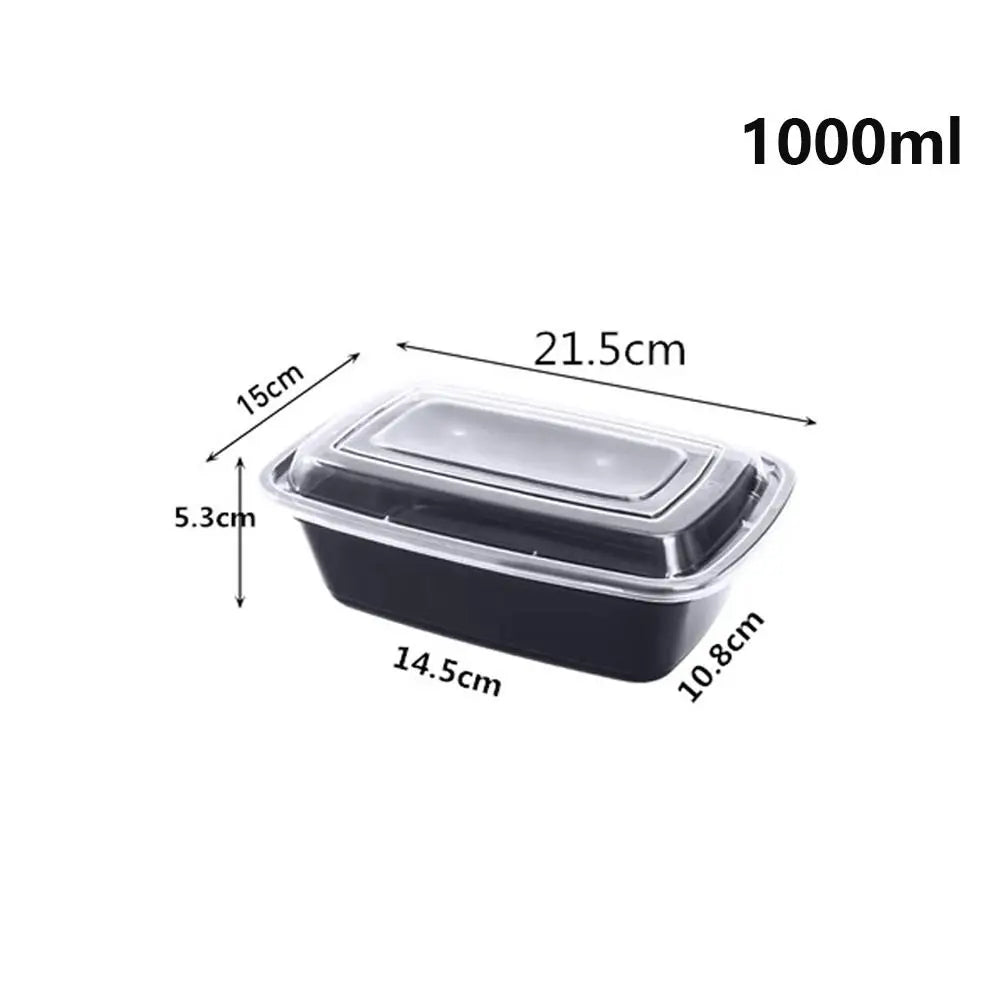 5Pcs/set Plastic Disposable Food Containers Useful with Lid Large Capacity Lunch Box Black Leakproof Fridge Storage Boxes