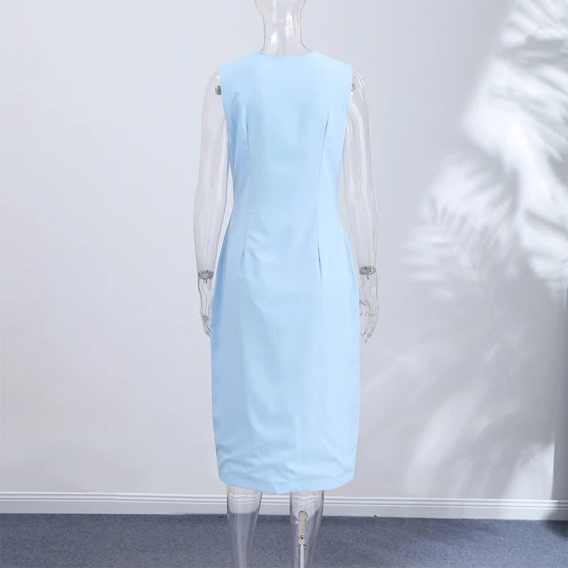 Fashion Lapel Short Sleeve Dress Women's Solid Color Single Breasted Slit Midi Dresses 2026 Summer New Lady Elegant Office Wear