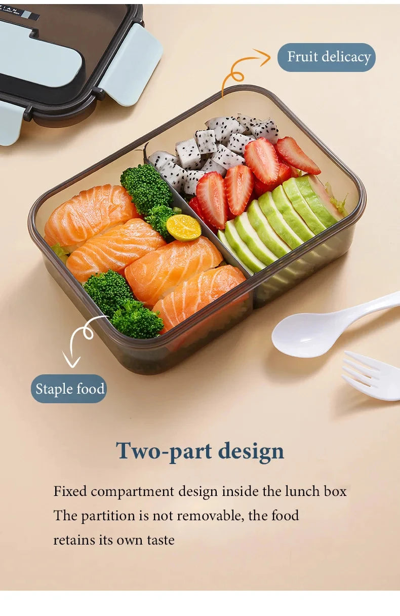 1500ML Lunch Box Food Storage Box 3 Grids Student Office Worker Microwave Bento Box Outdoor Picnic Container With Fork Spoon