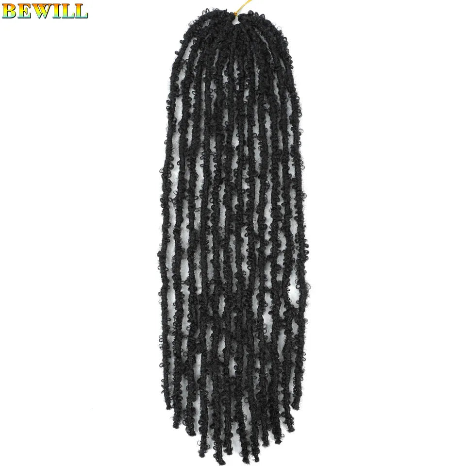 BEWILL 12 14 18 24 Inch Butterfly Locs Crochet Hair Pre-looped Synthetic Distressed Faux Braids Hair Soft Locs Goddess Locs Hair