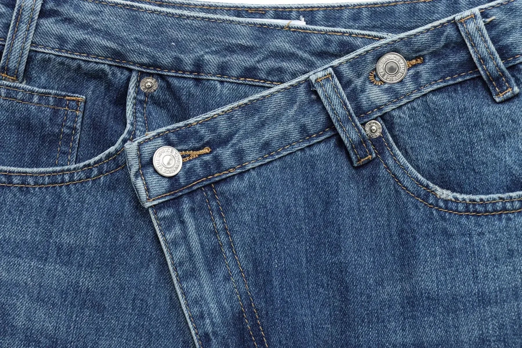 HH Women Trendy Cross Waist Wide Leg Jeans Asymmetrical Button Fly High Waist Baggy Denim Pants For Streetwear Y2K Outfits