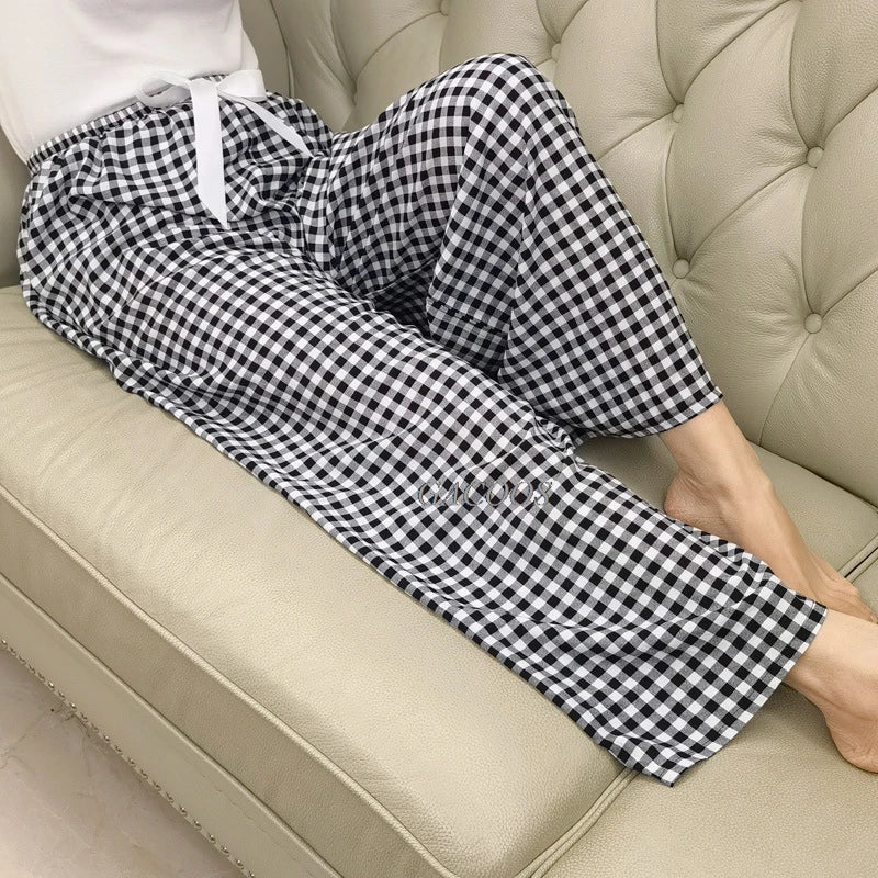 2025 Summer Sleeping Pants Women Thin Bottoms Spring Large Size Home Wear Pants Pajamas Flower Print Loose Cute Beach Trousers