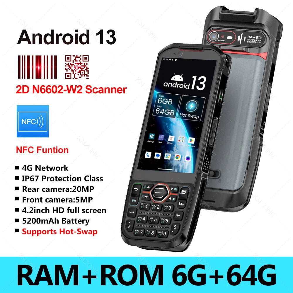 Android 13 Handheld PDA 1D 2D QR Portable Barcode Scanner Reader 6GB+64GB POS Terminal Data Collector with Hot-swap/Cradle