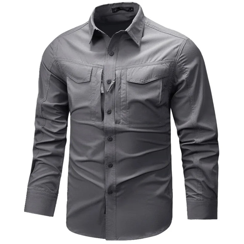 Spring Autumn Men Long Sleeved Shirt Men Tactical Work Shirts Tops Outdoor Multi-pocket Quick Drying Hiking Fishing Cargo Shirts