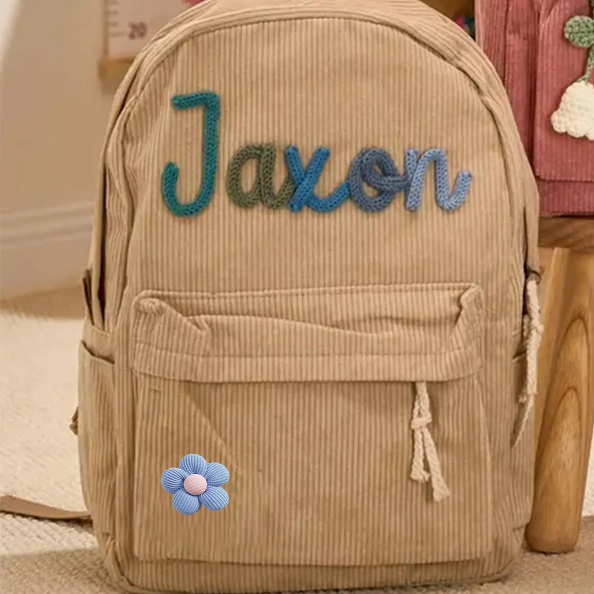 1pc Personalized Corduroy Backpack, Strawberry/Checkered Pattern, Simple and Spacious, Perfect Back-to-School Gift