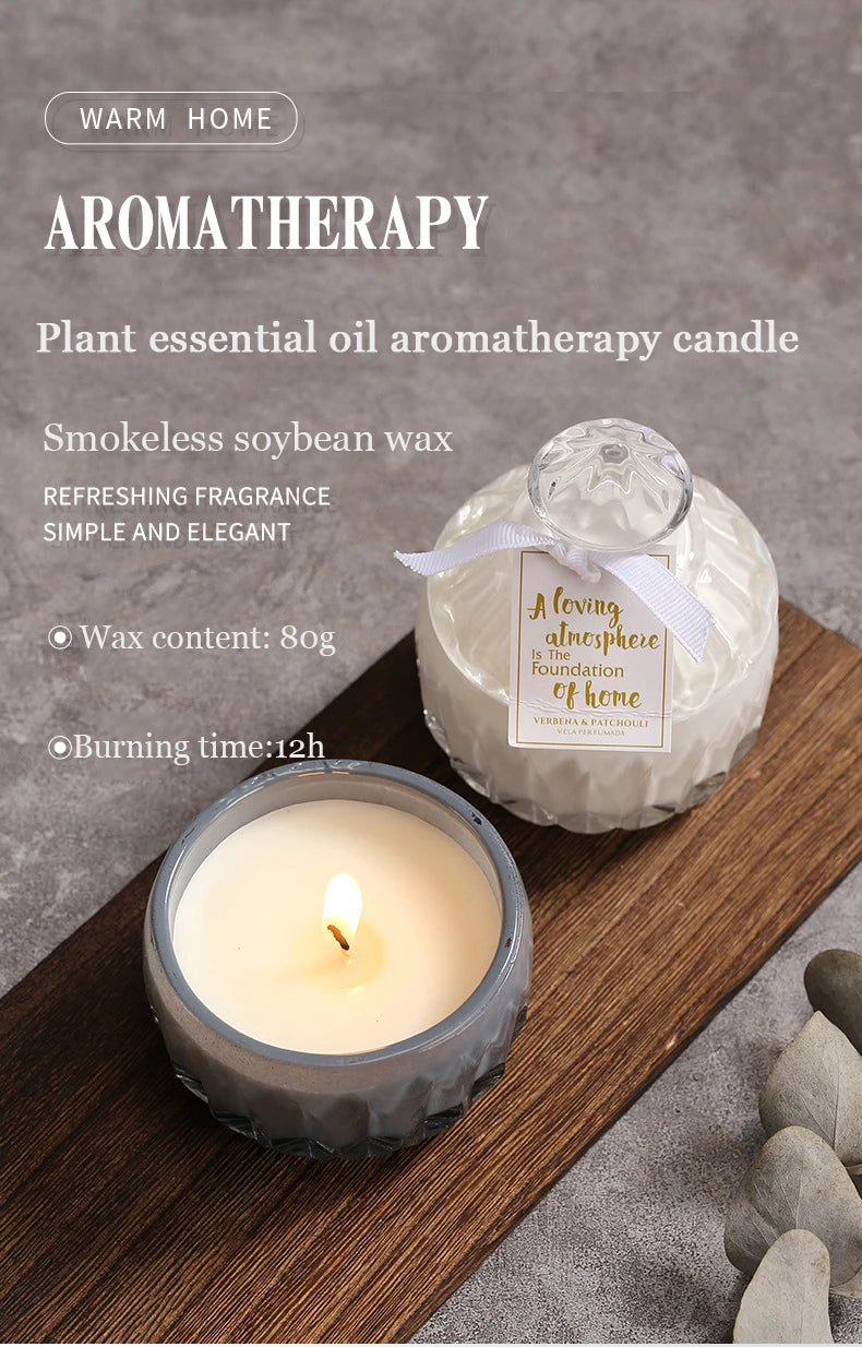 Ins Style Candy Glass Jar Scented Candle Essential Oils Soy Wax Candle Aromatherapy Home Decoration Birthday Xmas Gift