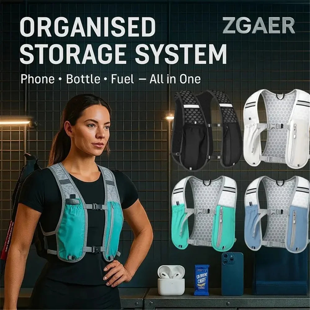 Running Water Bottle Storage Vest Lightweight Running Vest Reflective Safe Hydration Water Chest Pack Sports With Phone Holder