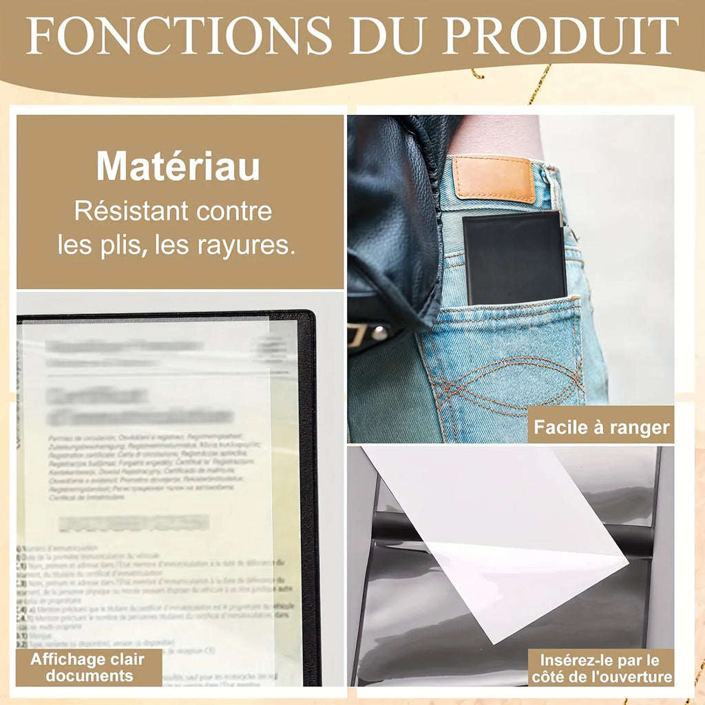 1PC 4-Fold Black Card Holder in Imitation leather Vehicle Document-NF Standard, Holds Insurance, Vehicle Registration & Papers