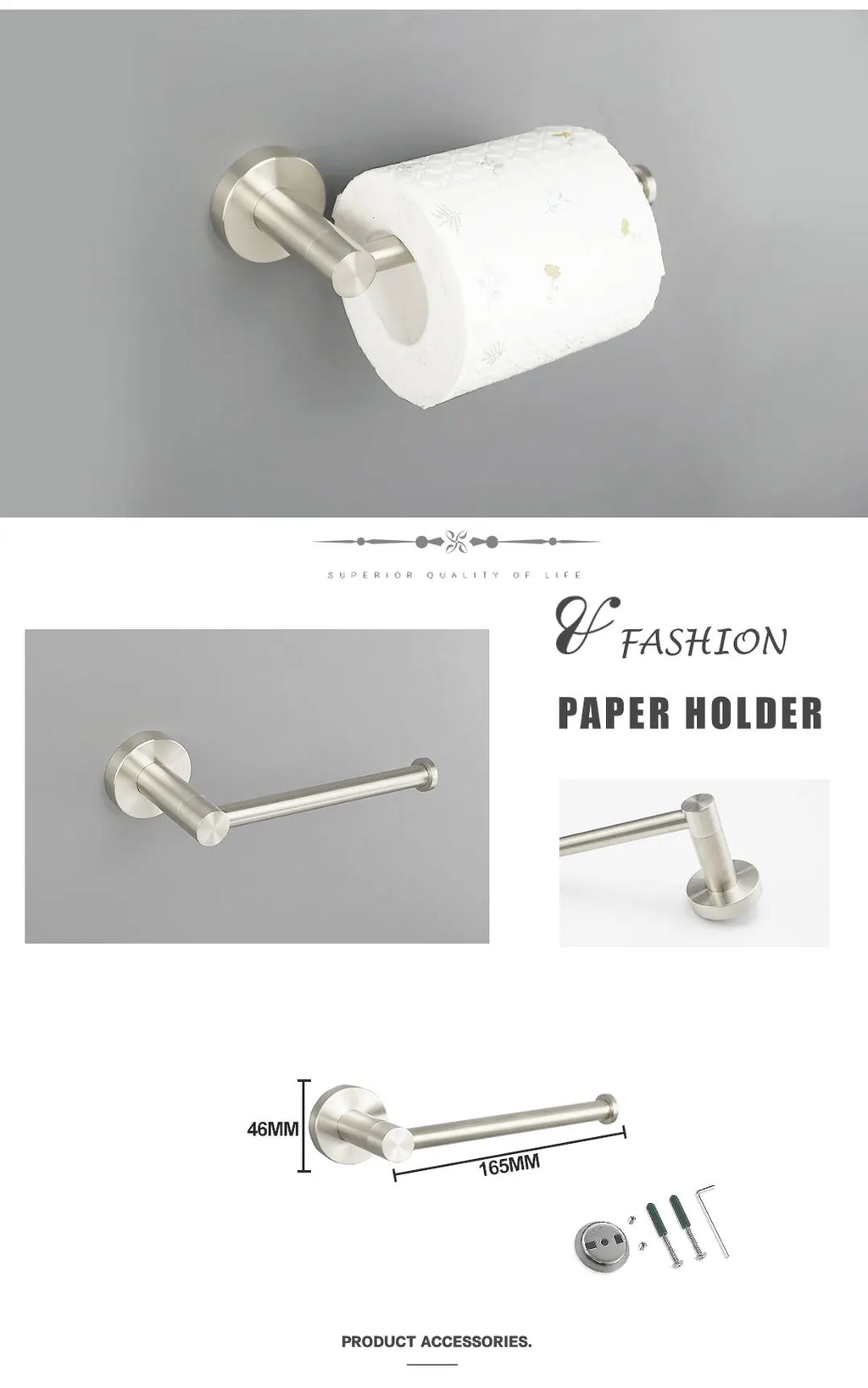Brushed Nickel Wall Mount Stainless Steel Bathroom Hardware Set Towel Bar Towel Ring Paper Holder Robe Hook Bathroom Accessories