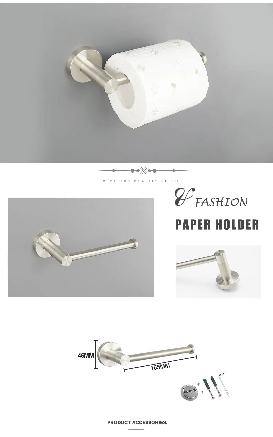 Brushed Nickel Wall Mount Stainless Steel Bathroom Hardware Set Towel Bar Towel Ring Paper Holder Robe Hook Bathroom Accessories