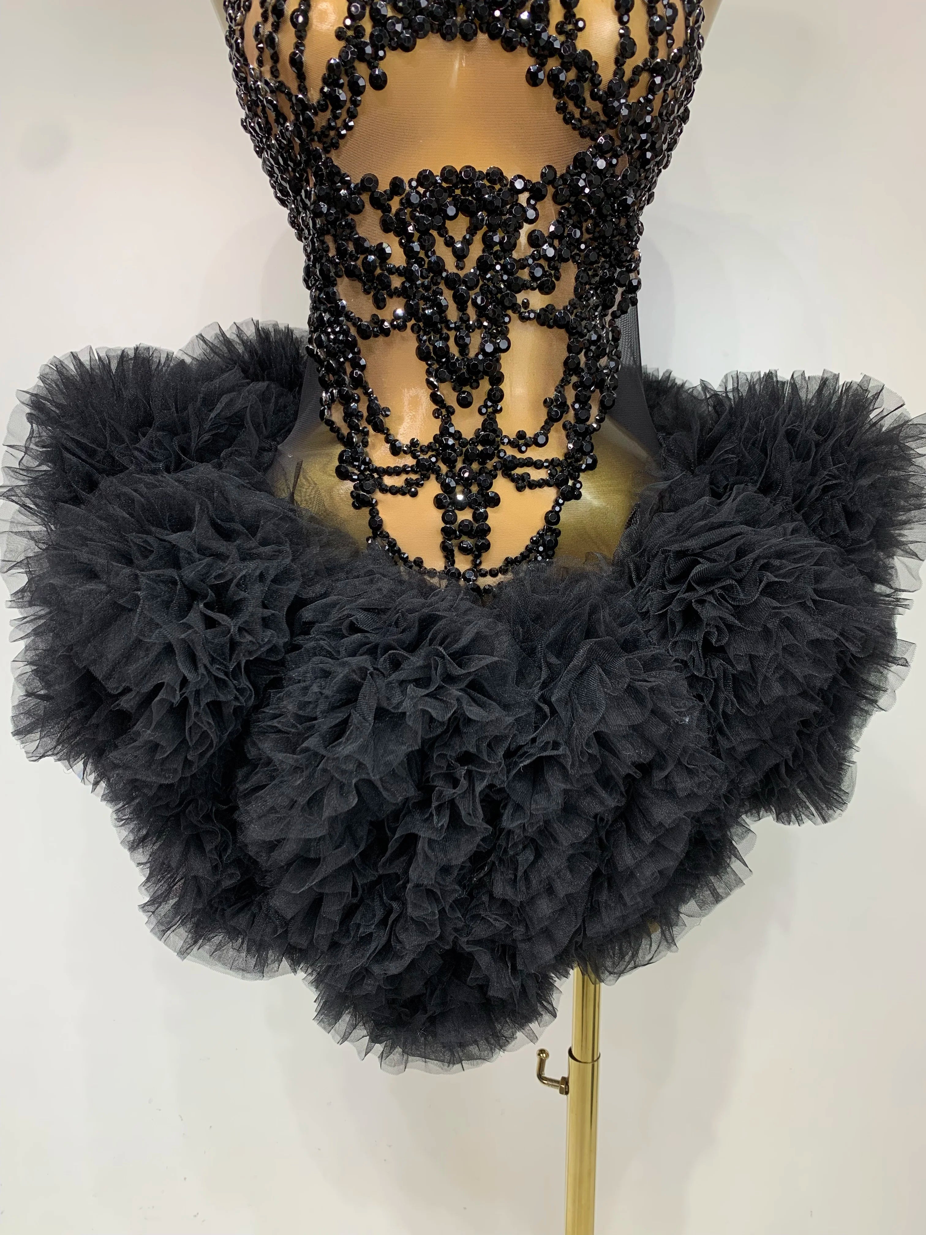 Luxury Women Sexy Sparkly Rhinestone Sleeveless Mesh See Through Bodycon Mini Birthday Dress Evening Party Performance Costume
