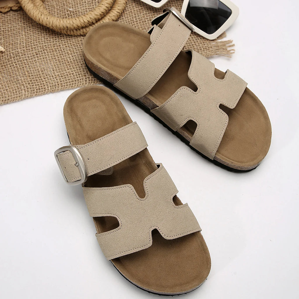Summer Fashion Suede Slippers With Arch Support Outdoor Classic Adjustable Buckle Beach Slide Women's Cork Clogs Sandals
