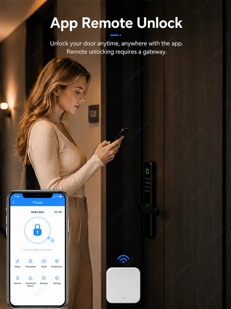 Smart Fingerprint Door Lock 34mm Ultra Narrow No Drilling Replacement TTLock App Anti Peep Password IC Key For Sliding Doors
