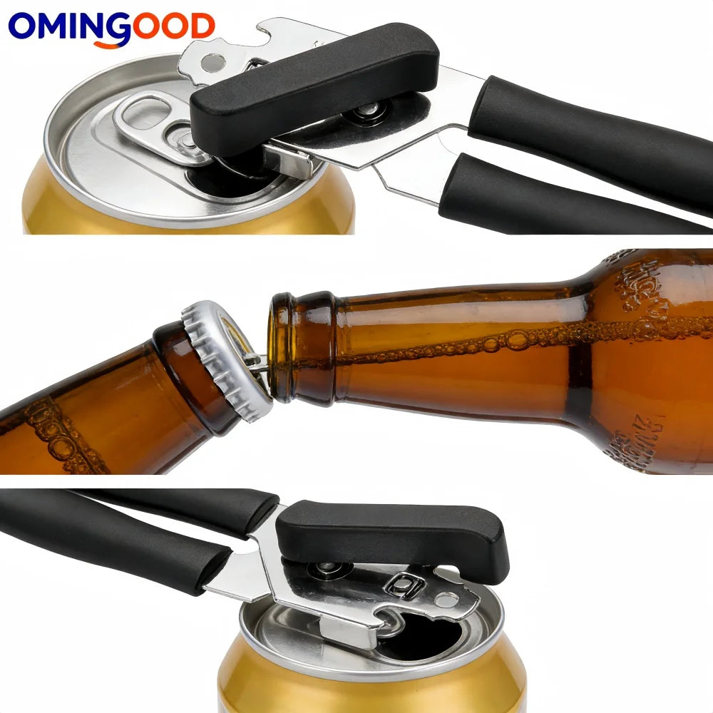 Multifunctional Stainless Steel Can Opener with Grip Side Cut Professional Kitchen Gadget for Tins And Bottles