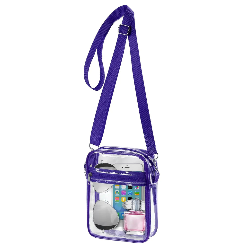 Women Clear Shoulder Bag Stadium Approved PVC Concert Transparent Purse Simple Crossbody Bag With Front Pocket Casual Handbag
