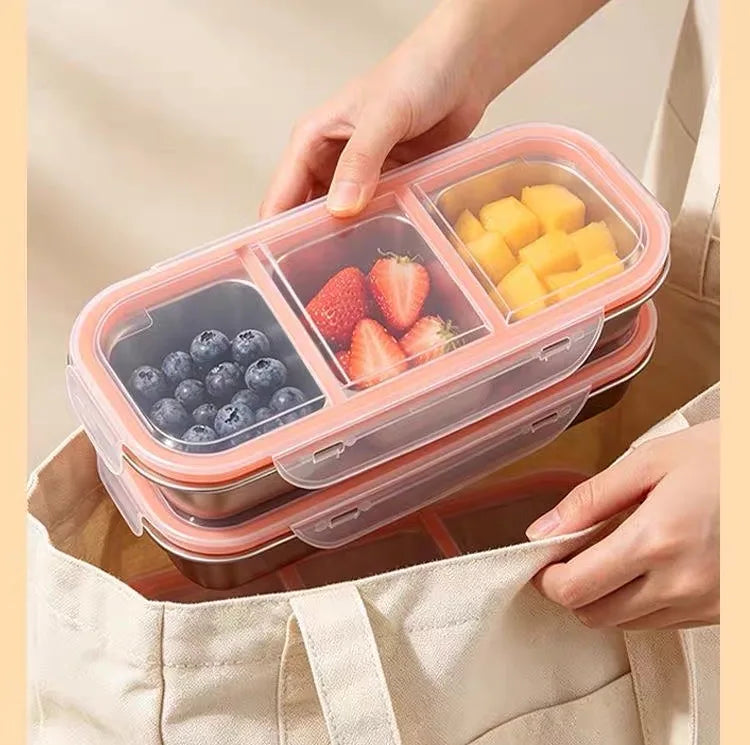 Stainless steel light food and fruit lunch box with compartments, sealed and fresh-keeping, weight loss, quantitative small lunc