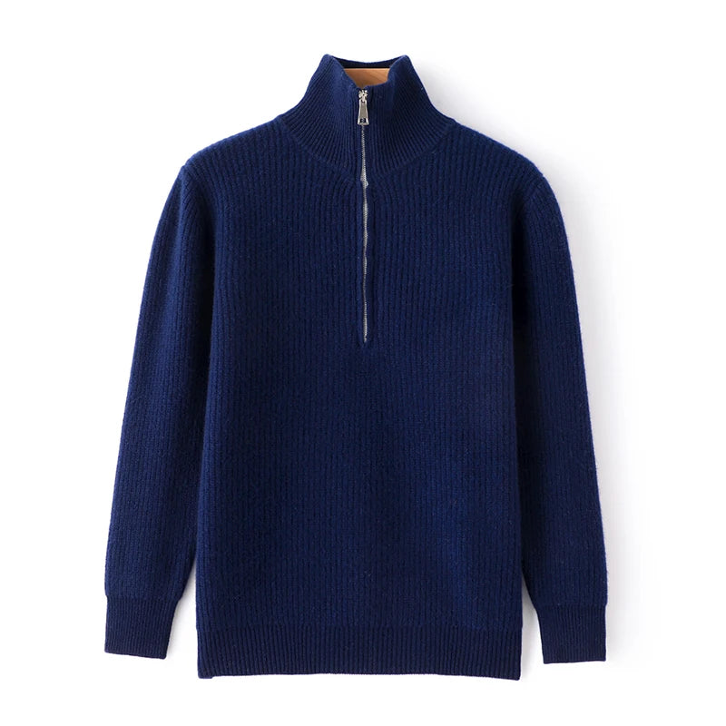 Men's Sweater Autumn And Winter New Pullover With Half-Height Zipper Neck To Keep Warm And Thick Cashmere Sweater Underlay Trend