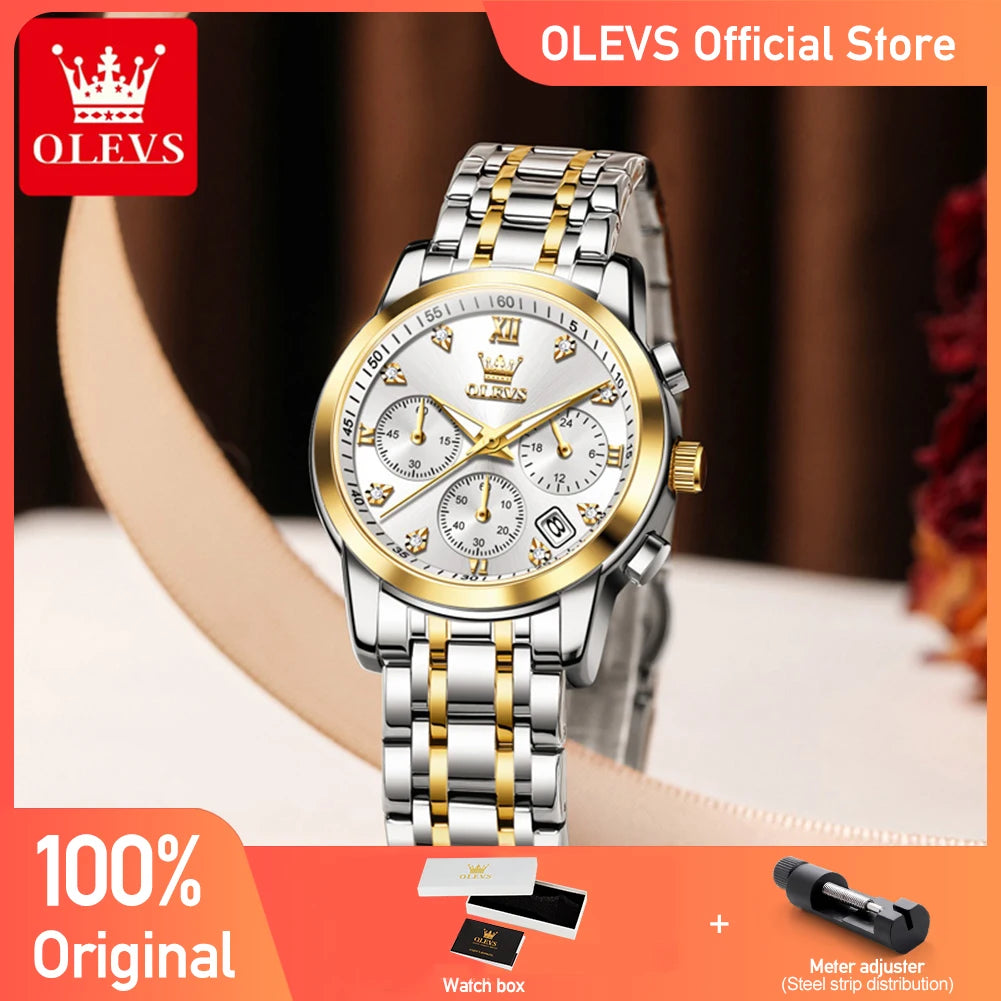 OLEVS 2858 New Womens Watch Original Multifunction Quartz Wristwatch Waterproof Luminous 24 Hours Gift Box Watch For Ladies