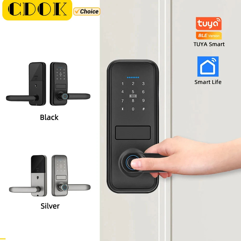CDOK P13 Smart Biometric Fingerprint Door Lock Electronic Door Lock Tuya/Smartlife App Set Fingerprint/ Password/ Card Unlock