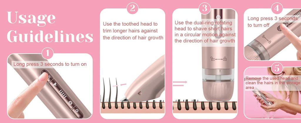 Electric Hair Trimmer 2-in-1 USB Rechargeable Waterproof for Women & Men Bikini Nose Eyebrows Trimming with Dual Heads