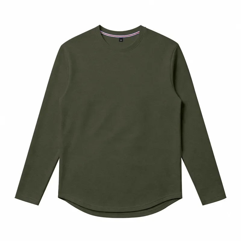 Autumn and Winter Men's Thin Casual Crew Neck Pullover Loose Versatile Breathable Commuter Long Sleeve Bottom T-Shirt