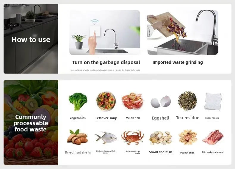 Garbage disposer, smart kitchen waste grinder, quiet grinding, German technology, high power. Food Waste Disposers