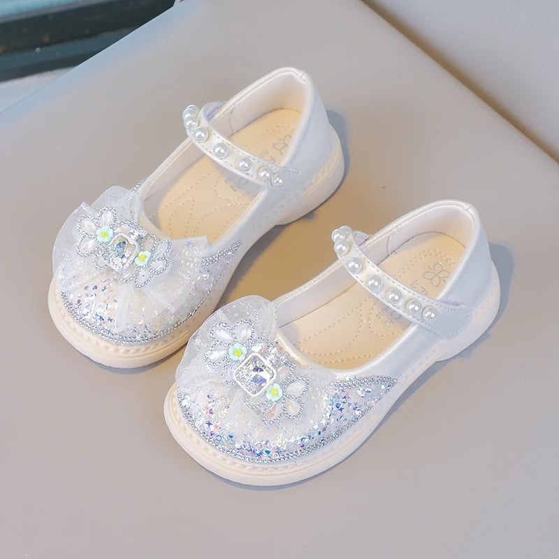Spring and Autumn Fashion Princess Pearl Elegant Casual Shoes Hot Selling Lightweight Children's Comfortable Bow Soft Flat Shoes