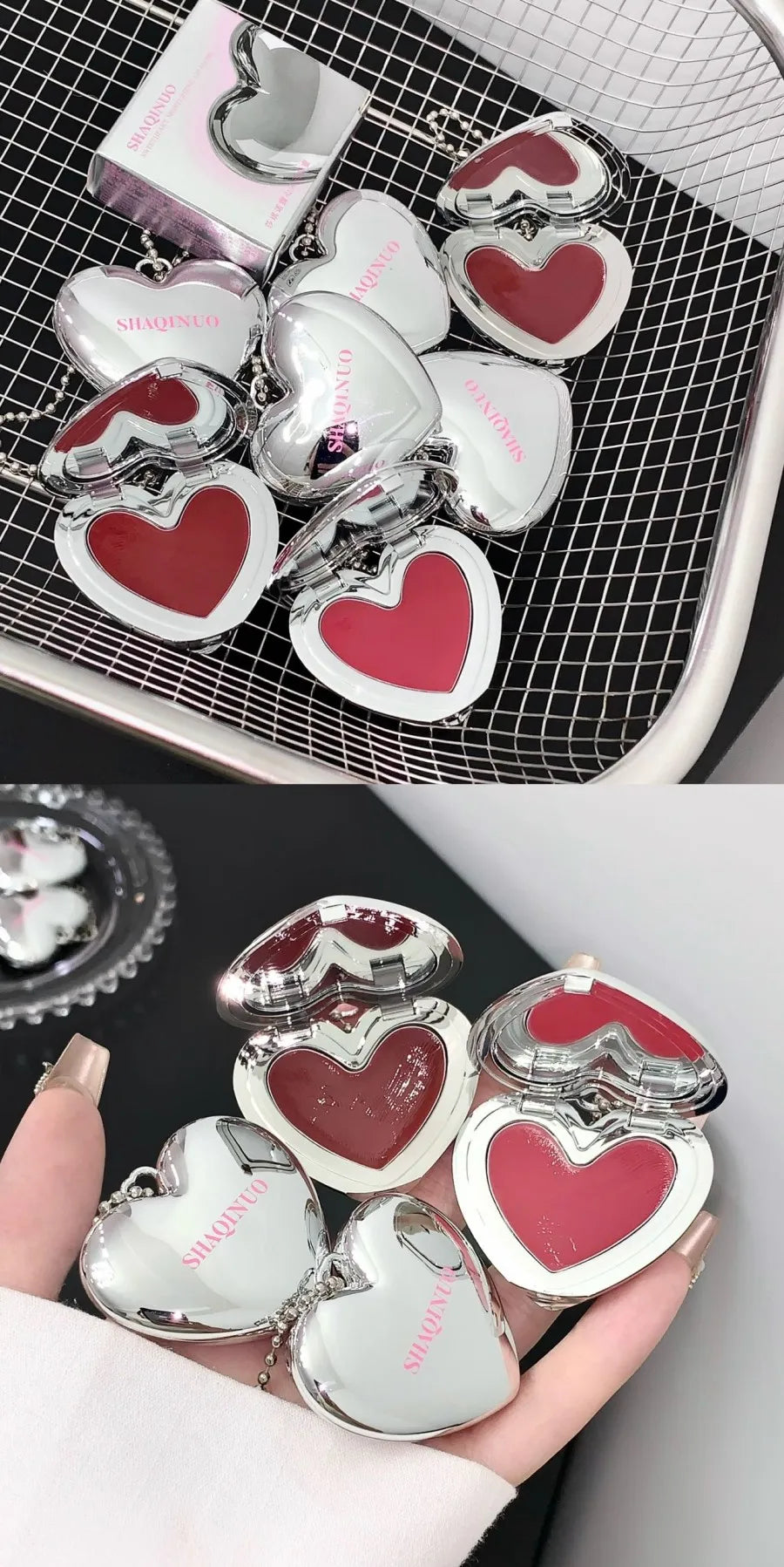 SHAQINUO Heart Shape Water Light Lip Llaze Mirror Pendant Lipstick Lip Gloss, Hydrating Moisturizing, Long Lasting
