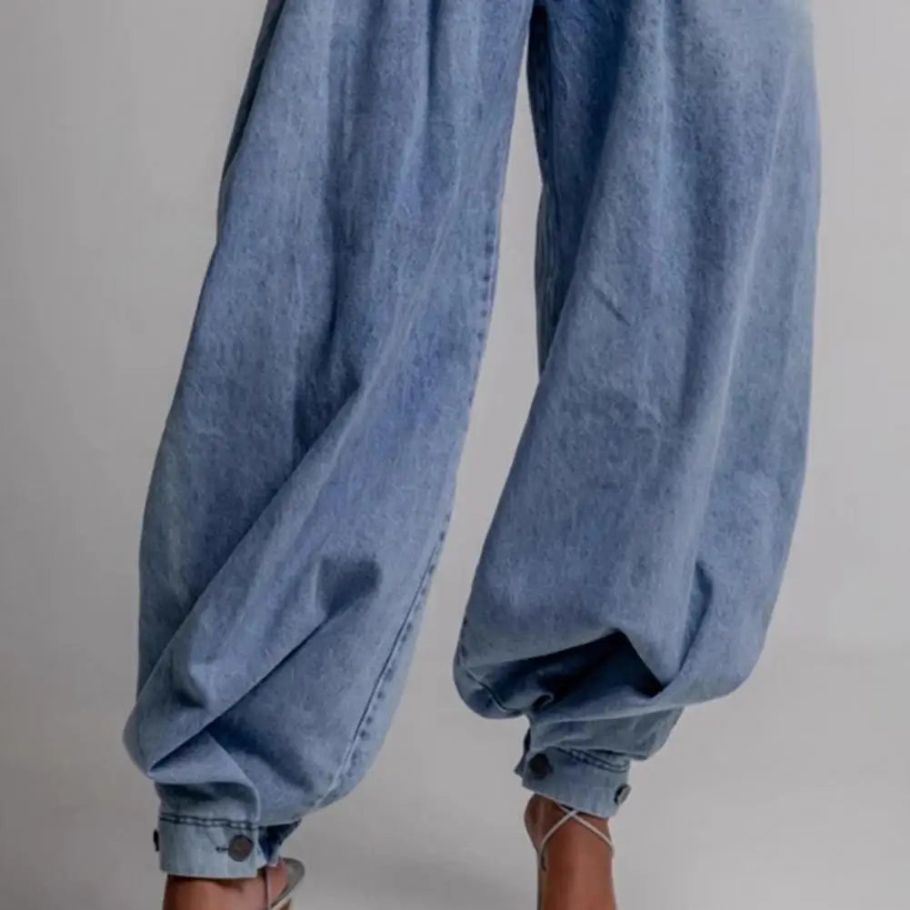 Women's Casual Cargo Jeans Stretch Baggy Cargo Jogger Jeans High Waist Harem Wide Leg Denim Pants Loose Sweatpants With Pockets
