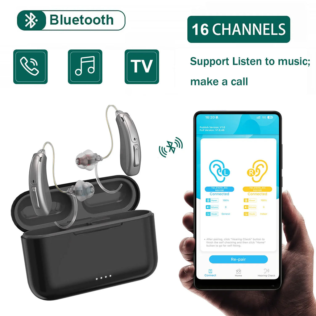 Rechargeable Hearing Aids Digital Hearing Aid for Deafness Elderly APP Control Sound Amplifier Bluetooth Hearing Aids Audifonos