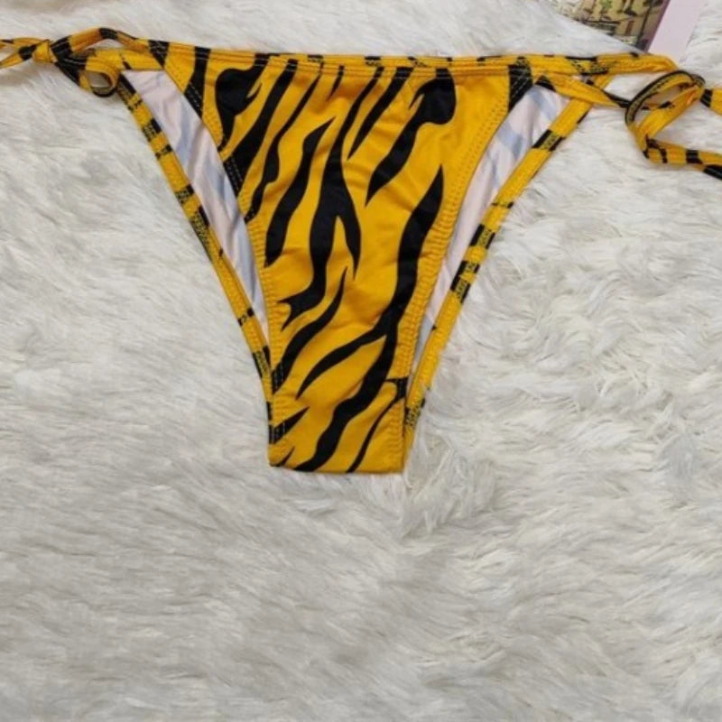 American Retro Black Yellow Zebra Print Print Bikini Set Women Sexy Hot Girl Beach Style Swimsuit Y2k Fashion Vacation Swimwear