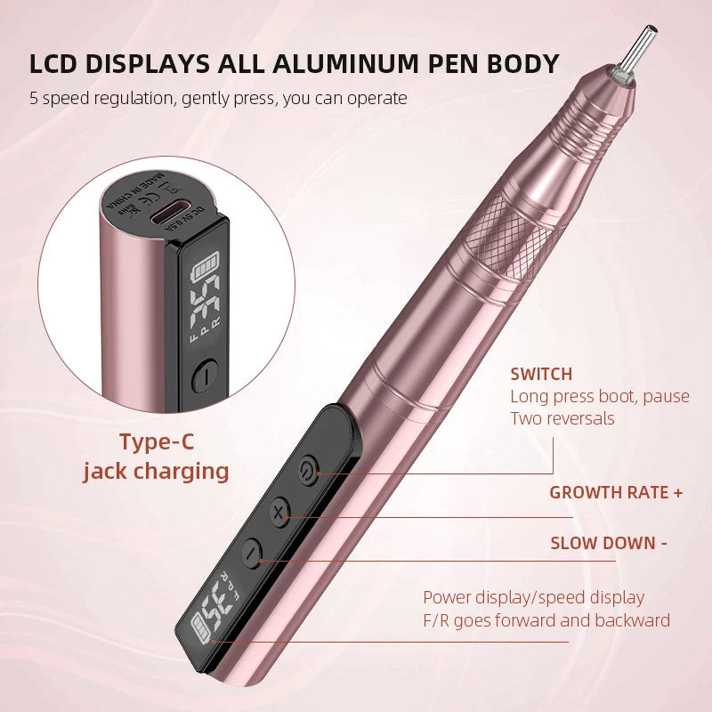 35000RPM Electric Nail Drill Manicure Machine Pedicure For Gel Polishing Professional Nail Lathe Low Noise Cutters Nail File Kit