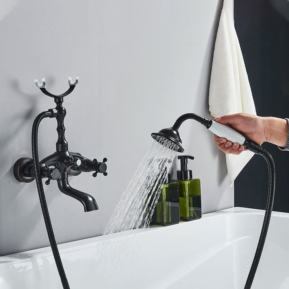 Telephone Style Golden Waterfall Bathtub Faucet Bathroom Brass Bath Faucets Waterfall Rotatb Spout Hot&Cold water Shower tap set