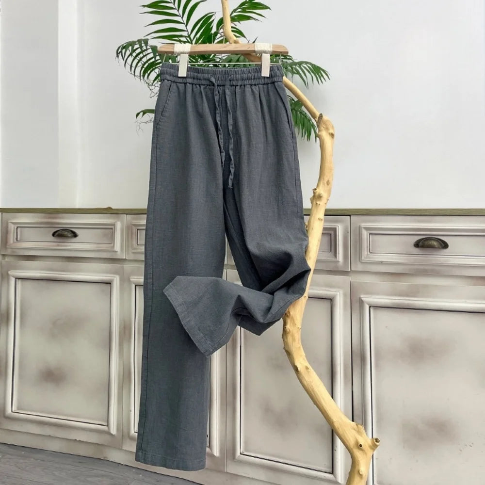 Summer Men's High-Grade Linen Pants Loose Comfortable Breathable Fashion Solid Color Casual Straight Leg Cotton Hemp Trousers