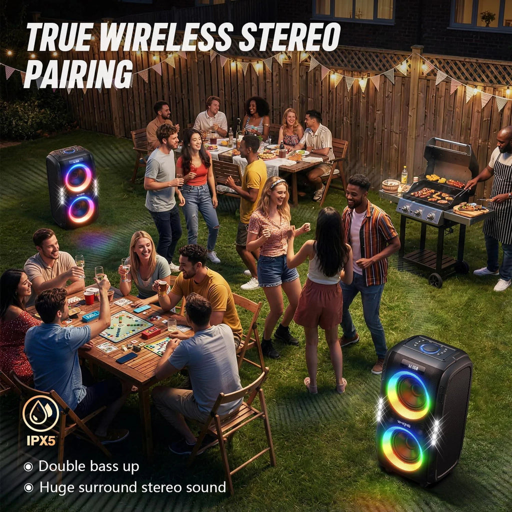 W-KING T9 PRO 250W Peak Bluetooth Party Speaker 125dB Loud 2×6.5" Subwoofer Bluetooth 5.3 TWS Portable Bass Speaker