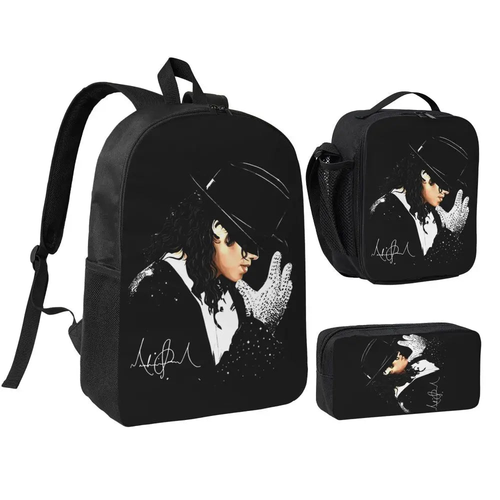 MJ Pop Legend Music 3pecs/set Backpack for Student Shoulder Bag Lunch bag Pencil Case