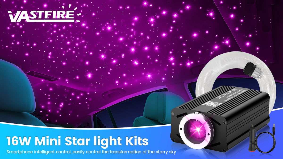 VASTFIRE Mini 16W 500/1000pcs Fiber Optic Starlight Headliner Kit for Car Home 6.5ft End Glow Fiber Strands Sound-Activated APP& Remote Control Starlight Engine
