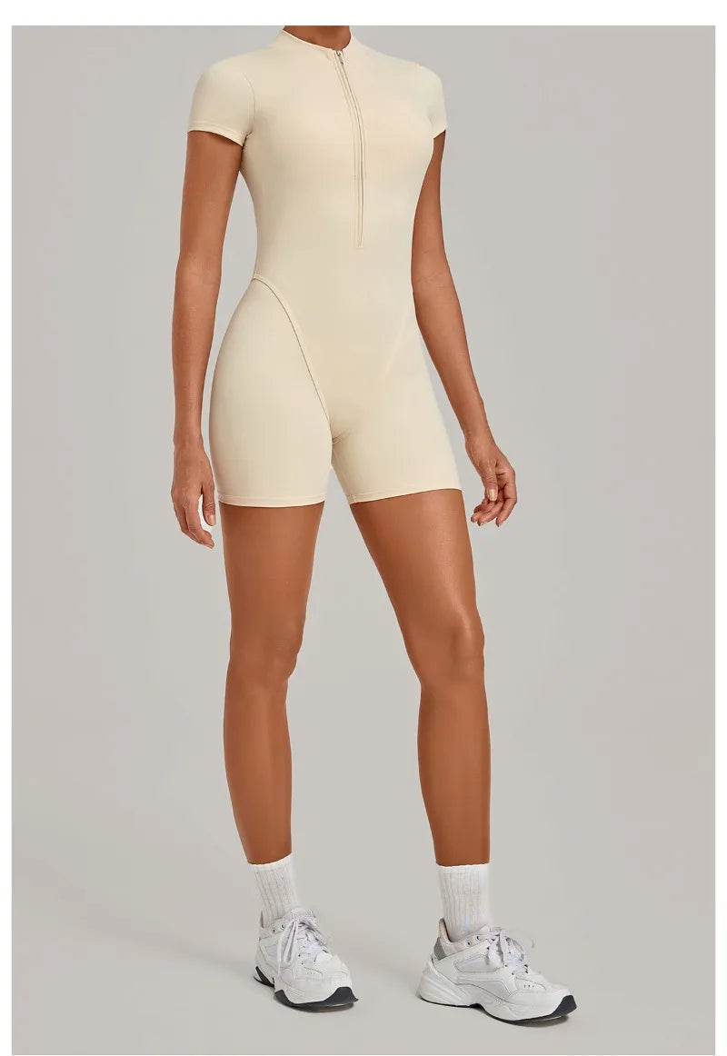 Women's Seamless Yoga Jumpsuits Sports Fitness Hip-lifting Short-sleeved Backless Training Workout Gym Shorts One-piece