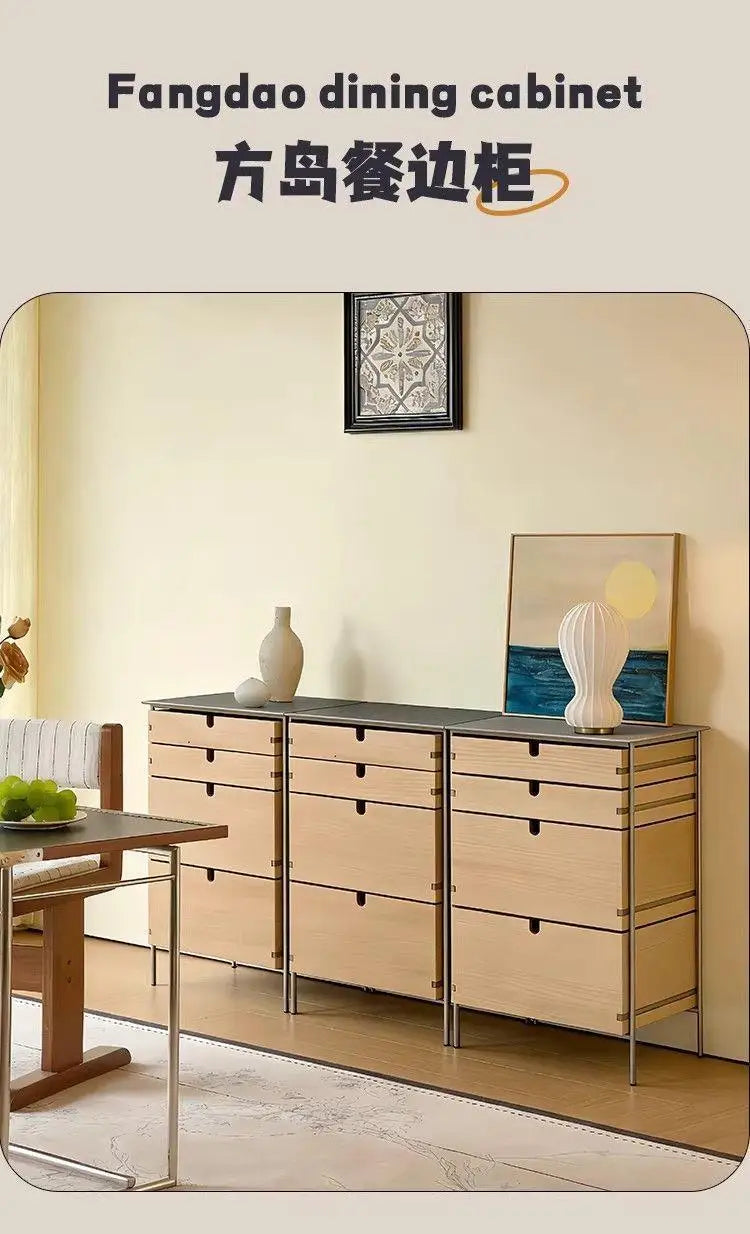 Medieval style living room combination storage cabinet, locker, solid wood household drawer, stainless steel dining side cabinet