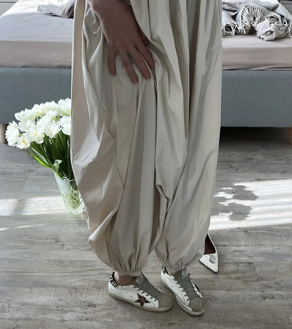 Tuularose Loose Solid Leg-Length Pants For Women Pleated High Waist 2025 Summer Female Fashion Office Lady Casual Bloomer Pants